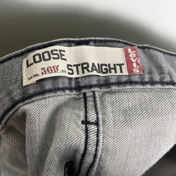 Levis Jeans Mens 40x30 Gray 569 Loose Straight Light Wash Cotton Denim - Picture 9 of 10